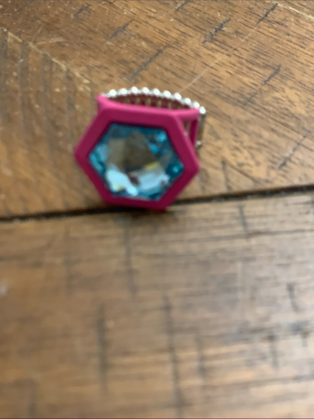 Pink Hexagon Ring with Blue Gem